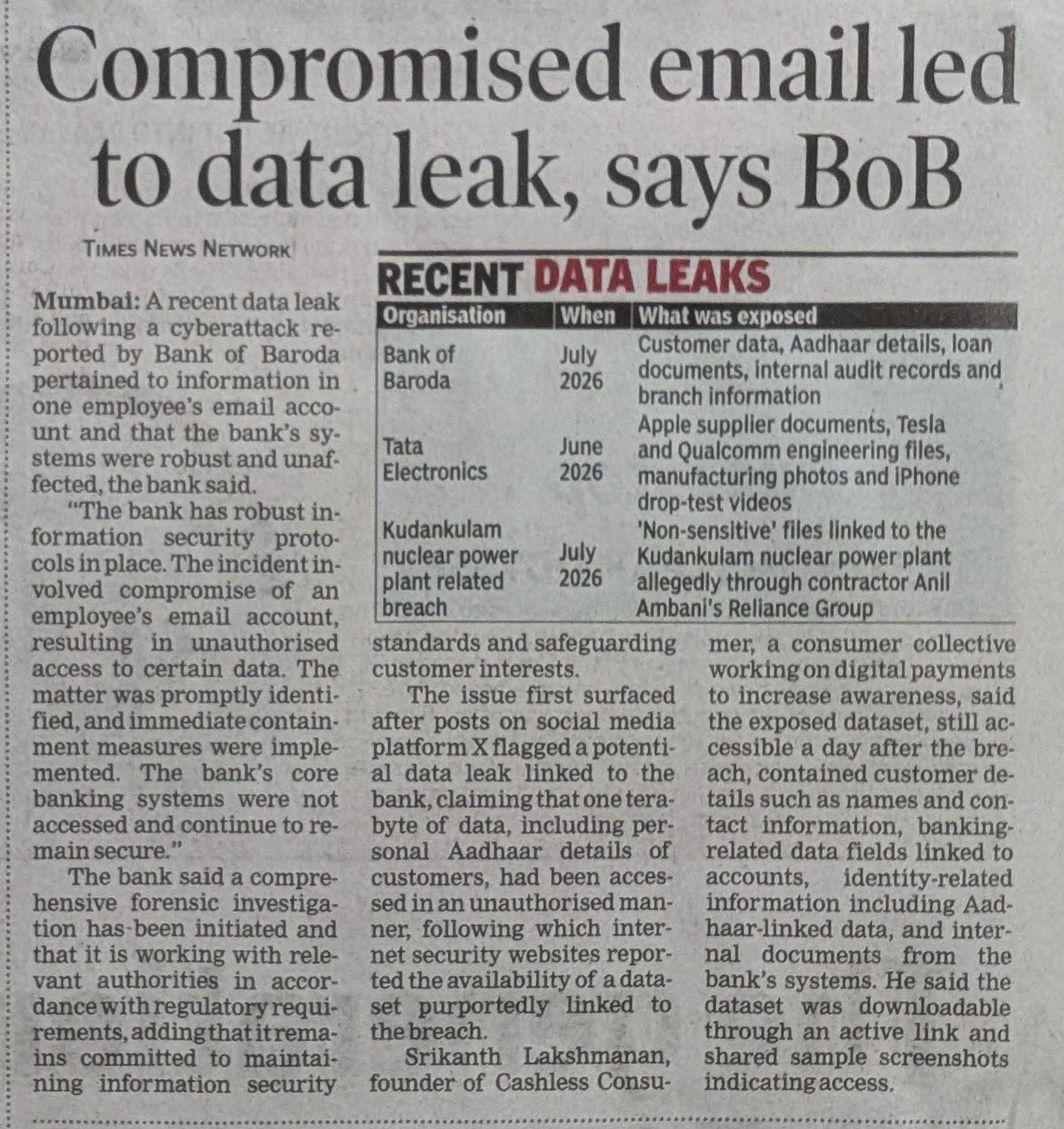 Bank of Baroda Breach